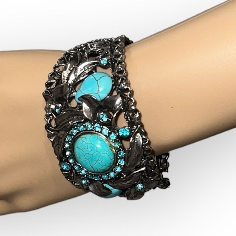 Turquoise Silver Bangle Cuff Bracelet